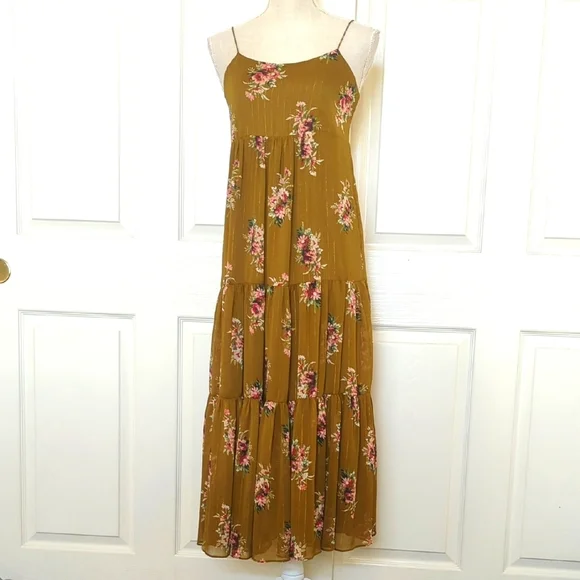 Madewell Yellow Brown Spaghetti Strap Sundress Maxi - Picture 5 of 10